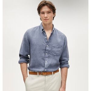 NWT J. Crew Baird McNutt Garment-dyed Irish Linen Shirt Sunfaded Indigo